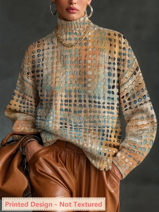 Loose Vintage Polka Dots Turtleneck Sweater