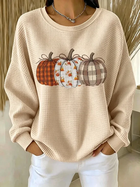 Pumpkin Pattern Casual Printing Crew Neck Sweatshirt