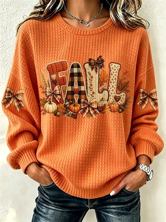Pumpkin Pattern Printing Casual Crew Neck Sweatshirt