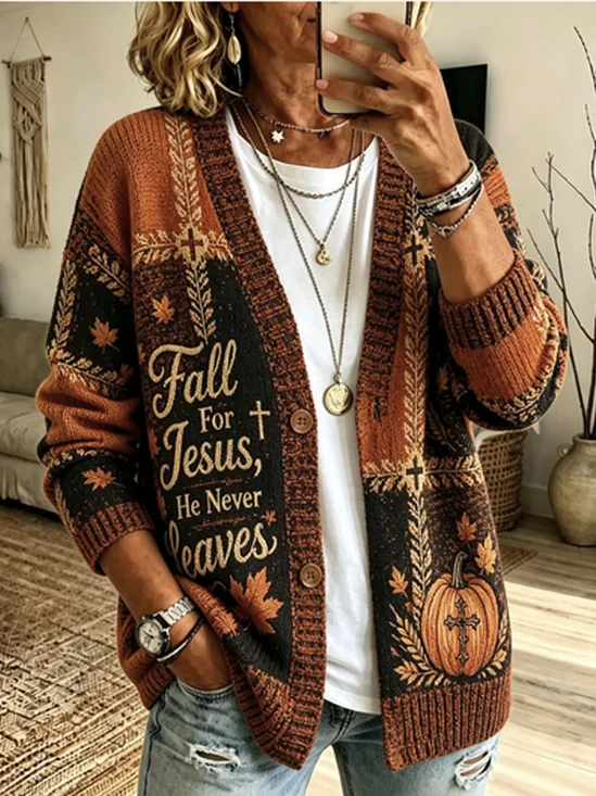 Fall Graphic Relaxed Cardigan