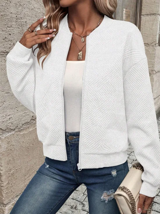 Women's Stylish Zip-Front Crew Neck Long-Sleeve Jacket