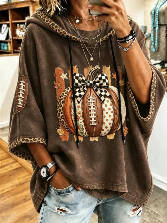 Women's Football Inspired Fall Pumpkin Print Sweatshirt