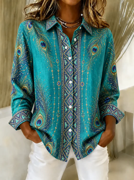 Button Detail Peacock Casual Shirt