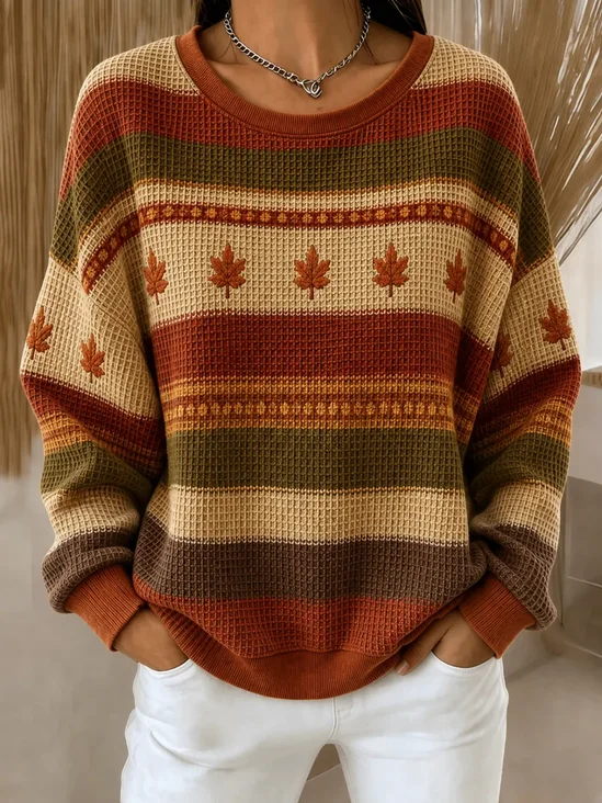 Regular Fit Casual Maple Leaf Crew Neck Sweatshirt
