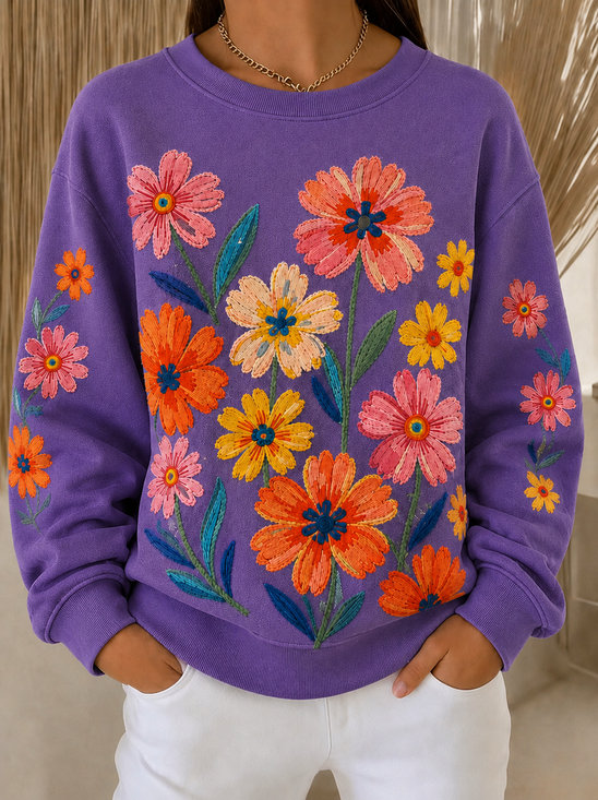 Regular Fit Sports Crew Neck Floral Sweatshirt