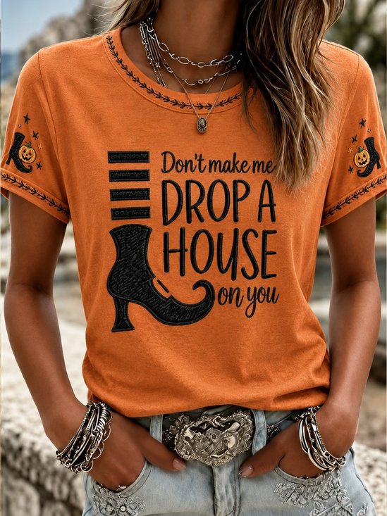 Crew Neck Text Letters Casual Regular Fit T-Shirt