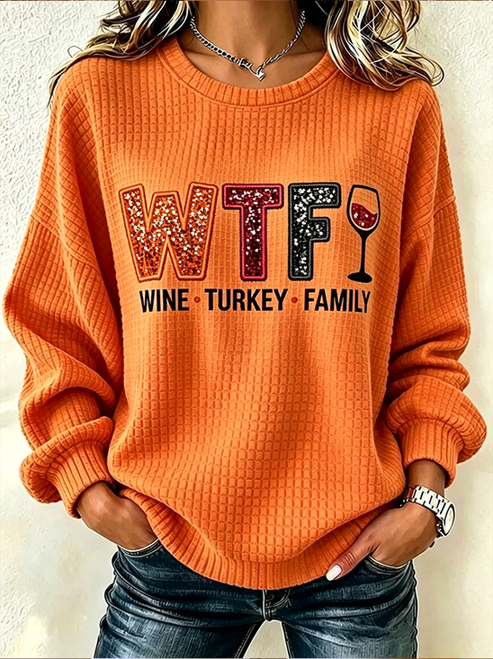 Thanksgiving Day Crew Neck Regular Fit Casual Sweatshirt