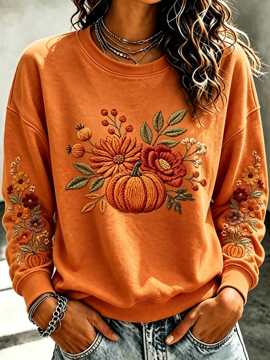 Pumpkin Pattern Crew Neck Casual Printing Sweatshirt