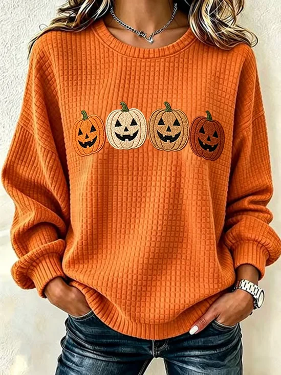 Crew Neck Casual Halloween Printing Sweatshirt
