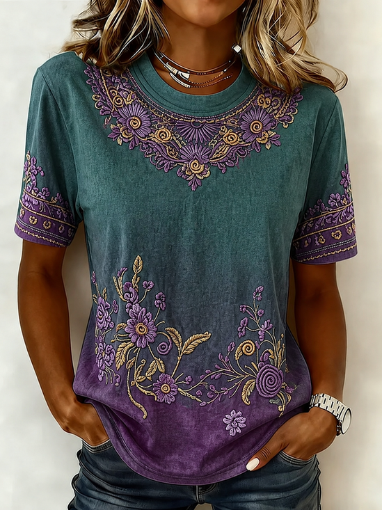 Crew Neck Casual Ombre Regular Fit T-Shirt