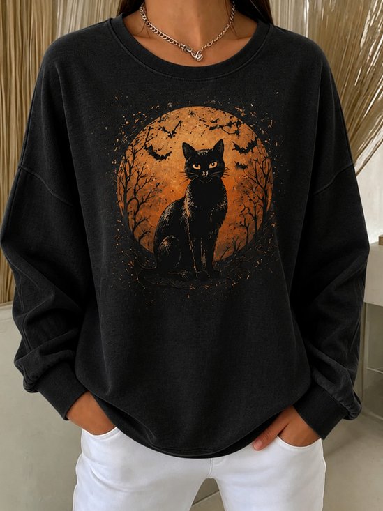 Halloween Black Cat Moon Graphic Sweatshirt