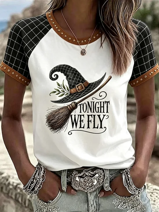 Women's Short Sleeve T-shirt Summer White Halloween Printing Crew Neck Holiday Going Out Vintage Top