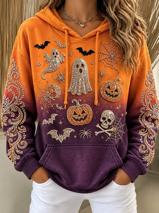 Trendy Ghost Pumpkin Skull Graphic Hoodie
