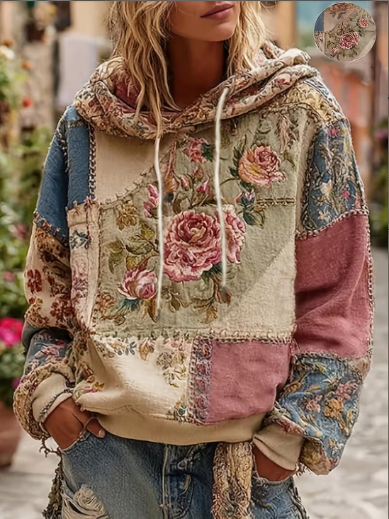 Printing Hoodie Casual Floral Hoodie