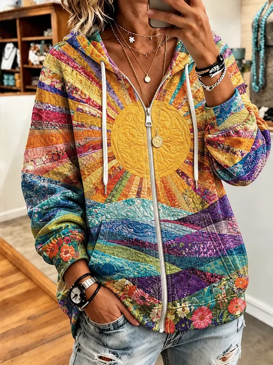 Sun Mosaic Unique Hooded Zip Jacket