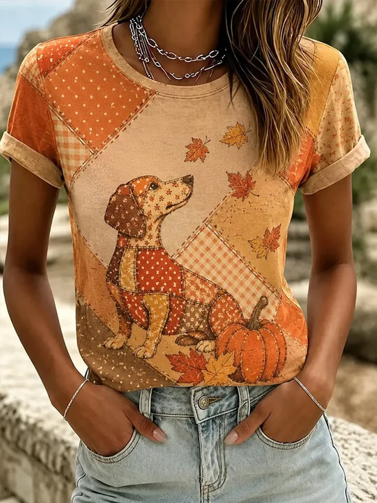 Fall Cute Dog Vibe Casual T-Shirt