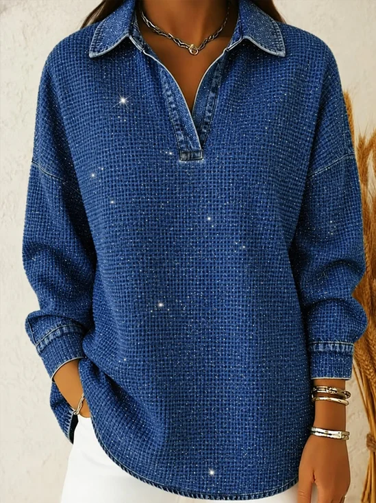 Sparkling Star Collared Versatile Sweatshirt