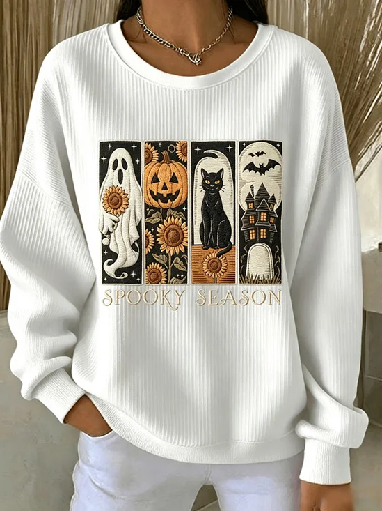 Women's Halloween Black Cat Ghost Sweatshirt