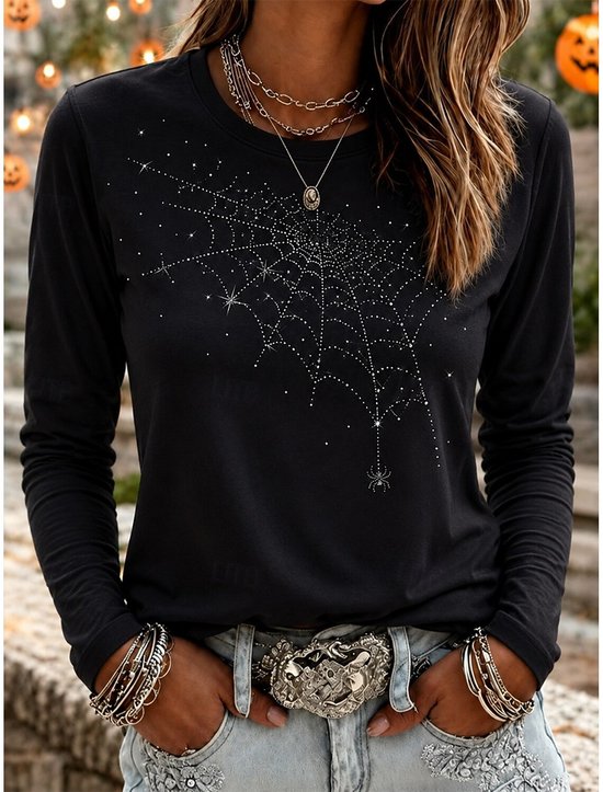 Spider Web Graphic Casual Long Sleeve T-Shirt