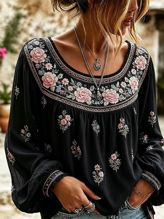 Boho Floral Print Relaxed Blouse
