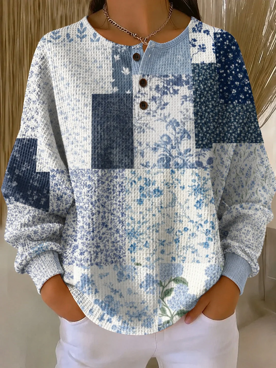 Casual Regular Fit Crew Neck Ditsy Floral Sweatshirt