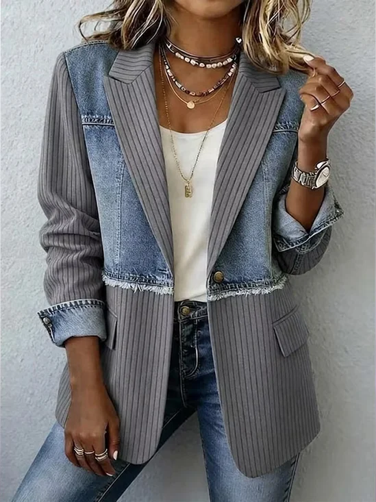 Denim Mix Blazer Style Coat