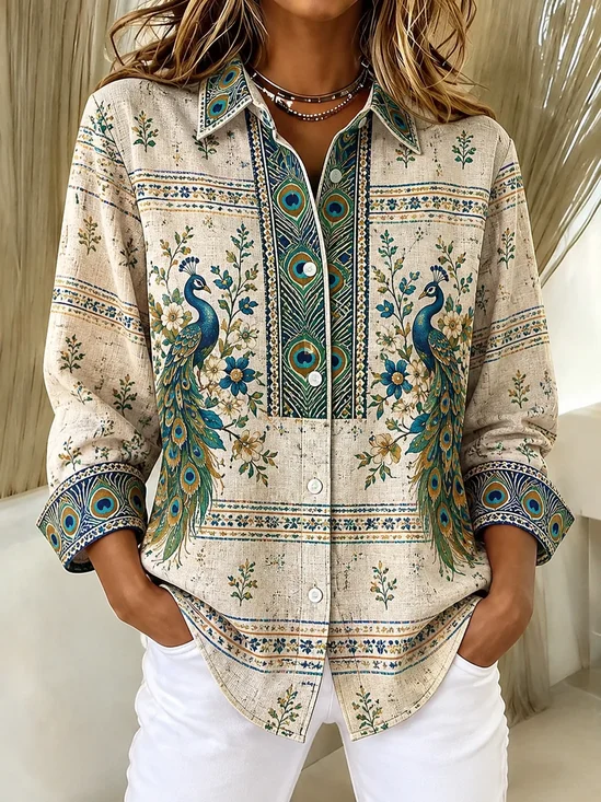 Women's Long Sleeve Shirt Spring/Fall Apricot Abstract Buckle Shirt Collar Regular Sleeve Daily Going Out Casual Top