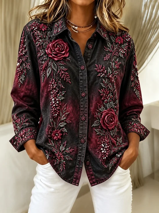 Vintage Rose Collared Shirt