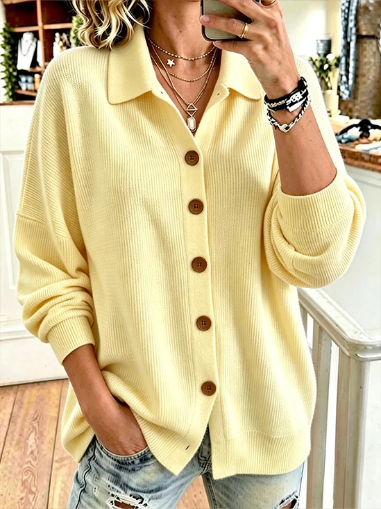 Casual Shirt Collar Cardigan