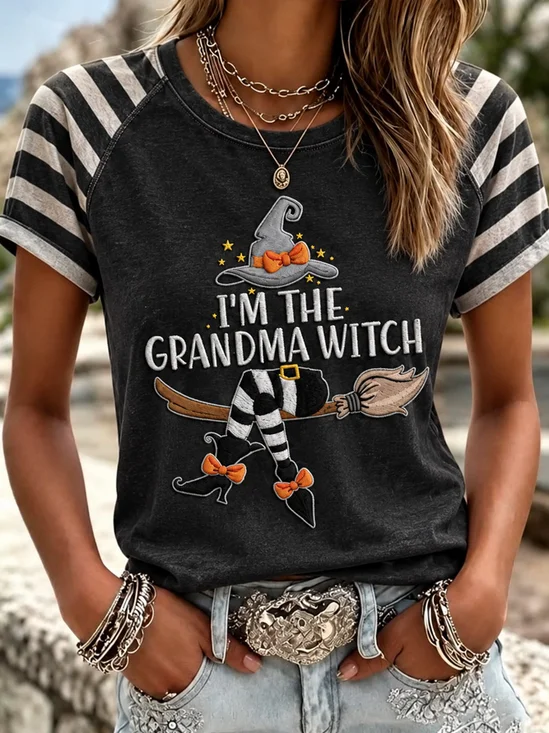 Halloween Witch Letter Graphic Casual T‑Shirt