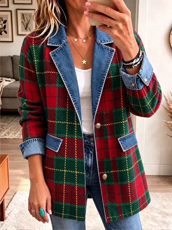 Vintage Lapel Collar Regular Fit Contrast Stitching Jacket