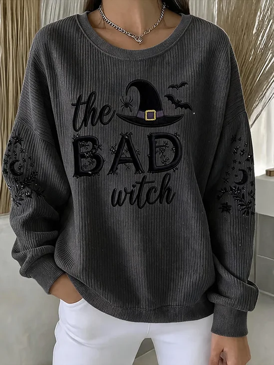 Witch Bat Spider Star Letter Crewneck Sweatshirt