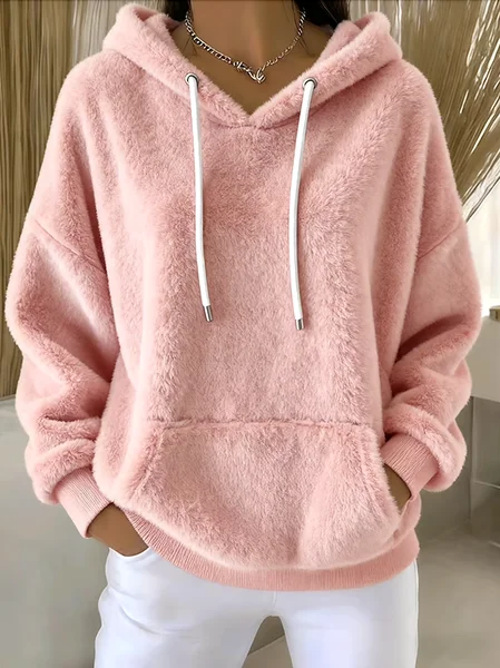 Hoodie Plain Casual Flannel Hoodie