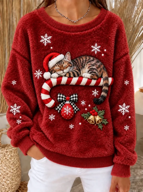 Casual Flannel Snowflake Crew Neck Sweatshirt