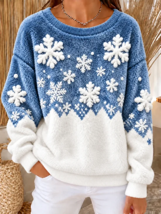 Casual Regular Fit Flannel Crew Neck Sweatshirt