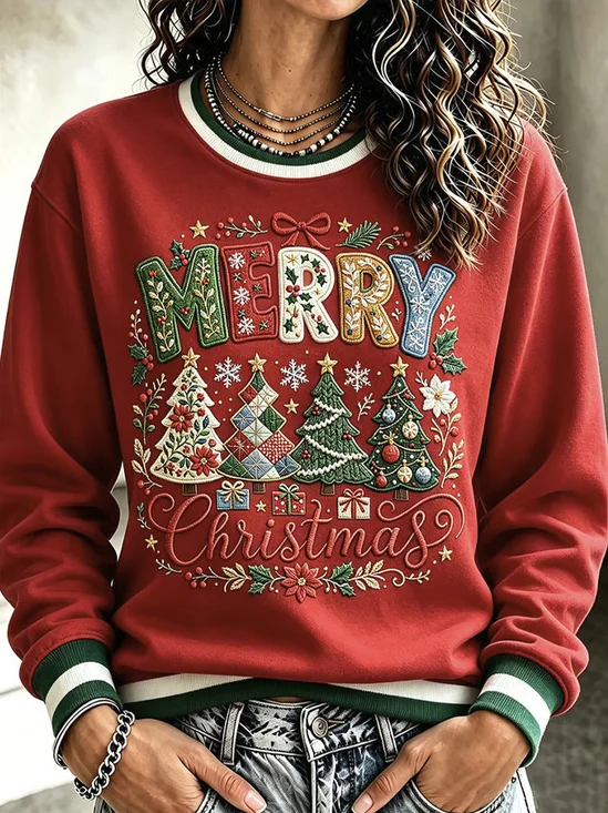 MERRY Christmas Tree Gift Embellished Crewneck Sweatshirt