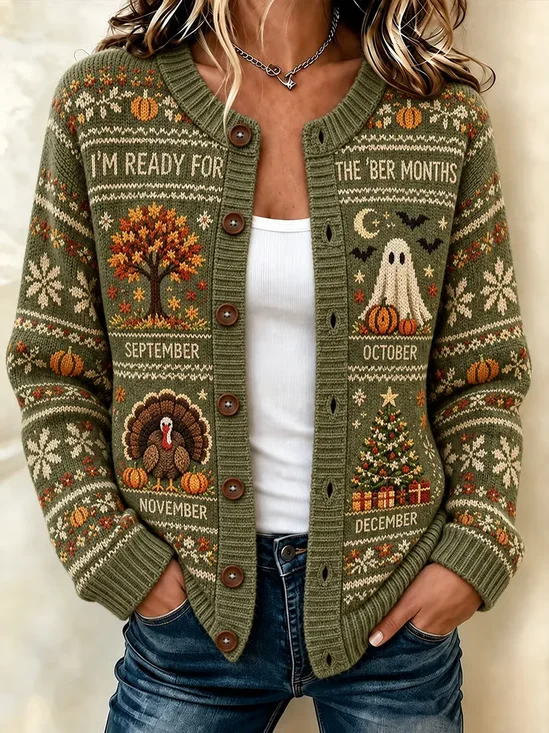 Crew Neck Regular Fit Casual Cardigan