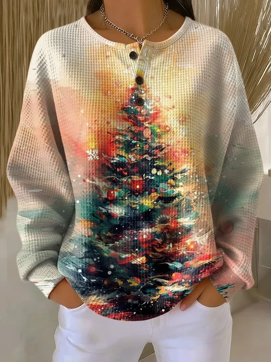 Crew Neck Casual Christmas Buckle Sweatshirt