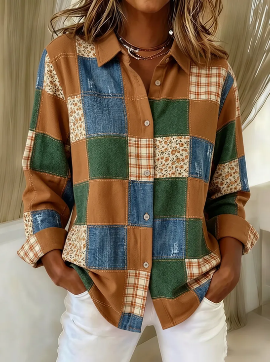Women's Long Sleeve Shirt Spring/Fall As Picture Abstract Buckle Shirt Collar Regular Sleeve Daily Going Out Casual Top