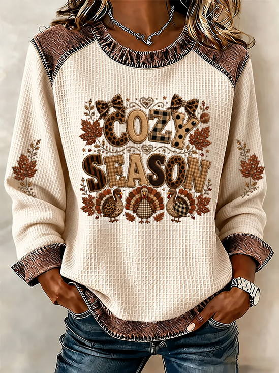 Casual Crew Neck Text Letters Sweatshirt