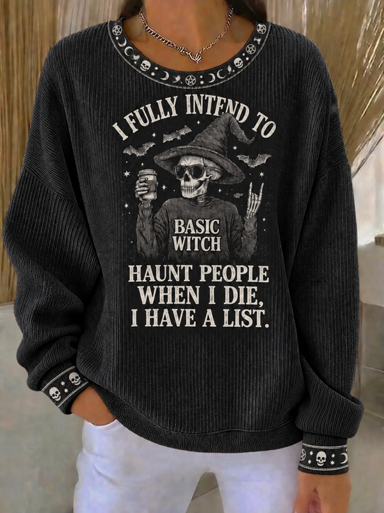 Crew Neck Regular Fit Skull Casual Sweatshirt