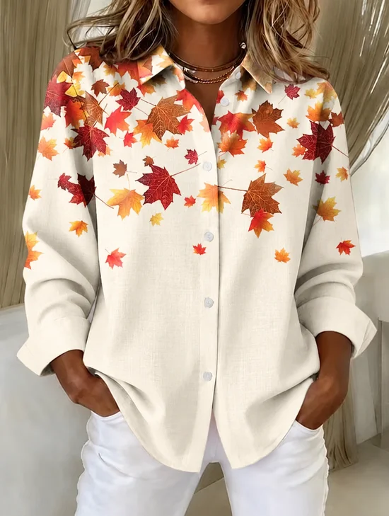 Loose Maple Leaf Shirt Collar Casual Shirt