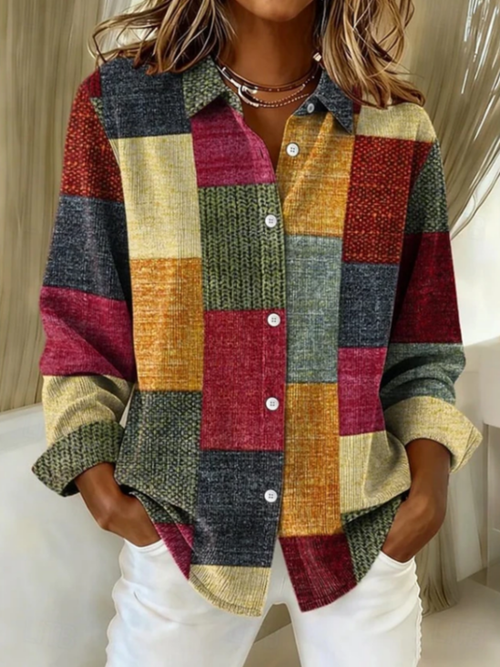 Women's Long Sleeve Shirt Spring/Fall As Picture Abstract Buckle Shirt Collar Regular Sleeve Daily Going Out Casual Top
