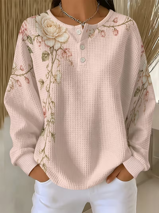 Crew Neck Floral Regular Fit Casual Sweatshirt