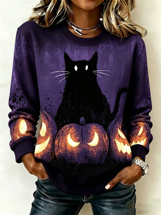 Printing Casual Halloween Crew Neck Sweatshirt