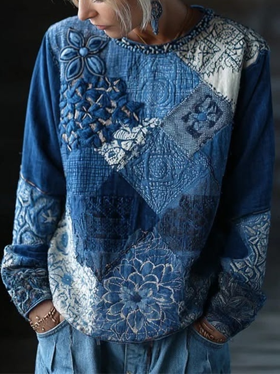 Printing Crew Neck Casual Loose Sweatshirt