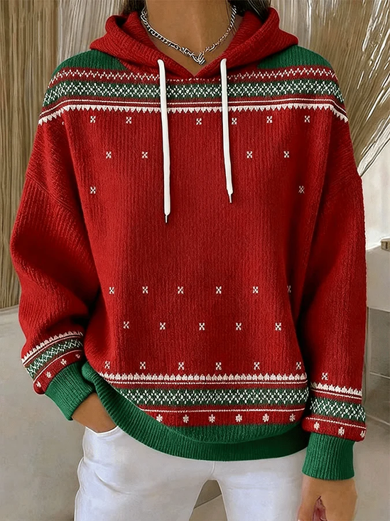Geometric Cotton-Blend Loose Simple Hoodie