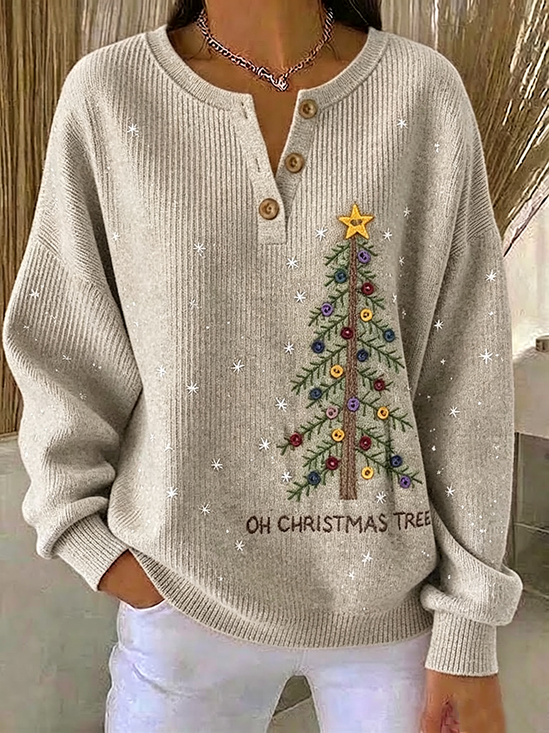 Buckle Regular Fit Christmas Tree Casual Sweatshirt