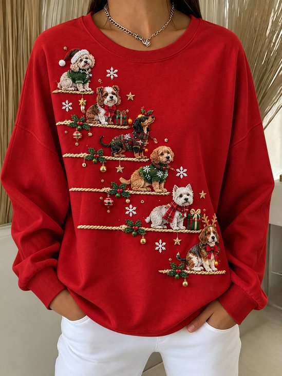 Regular Fit Crew Neck Casual Christmas Sweatshirt