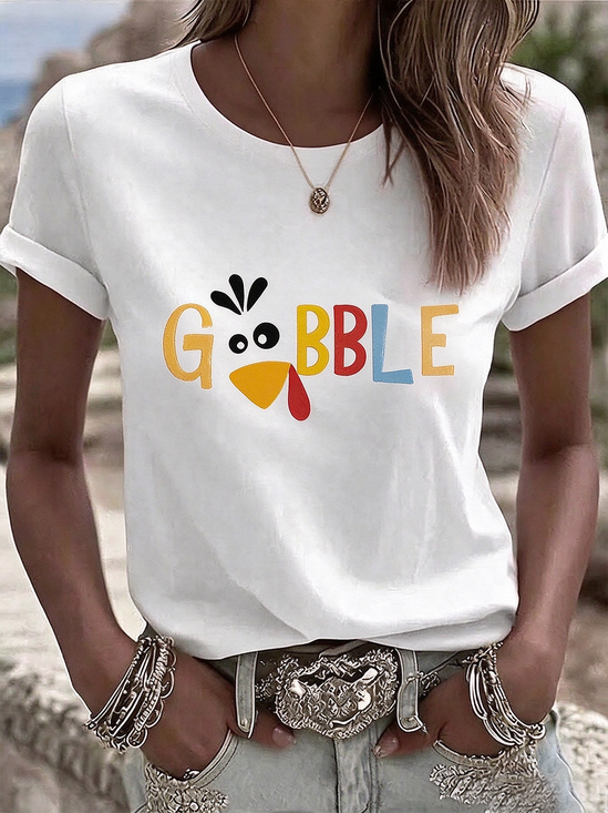 Women's Short Sleeve T-shirt Summer White Turkey Printing Jersey Crew Neck Daily Going Out Casual Top
